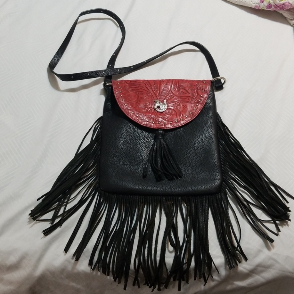 100% leather fringed crossbody bag